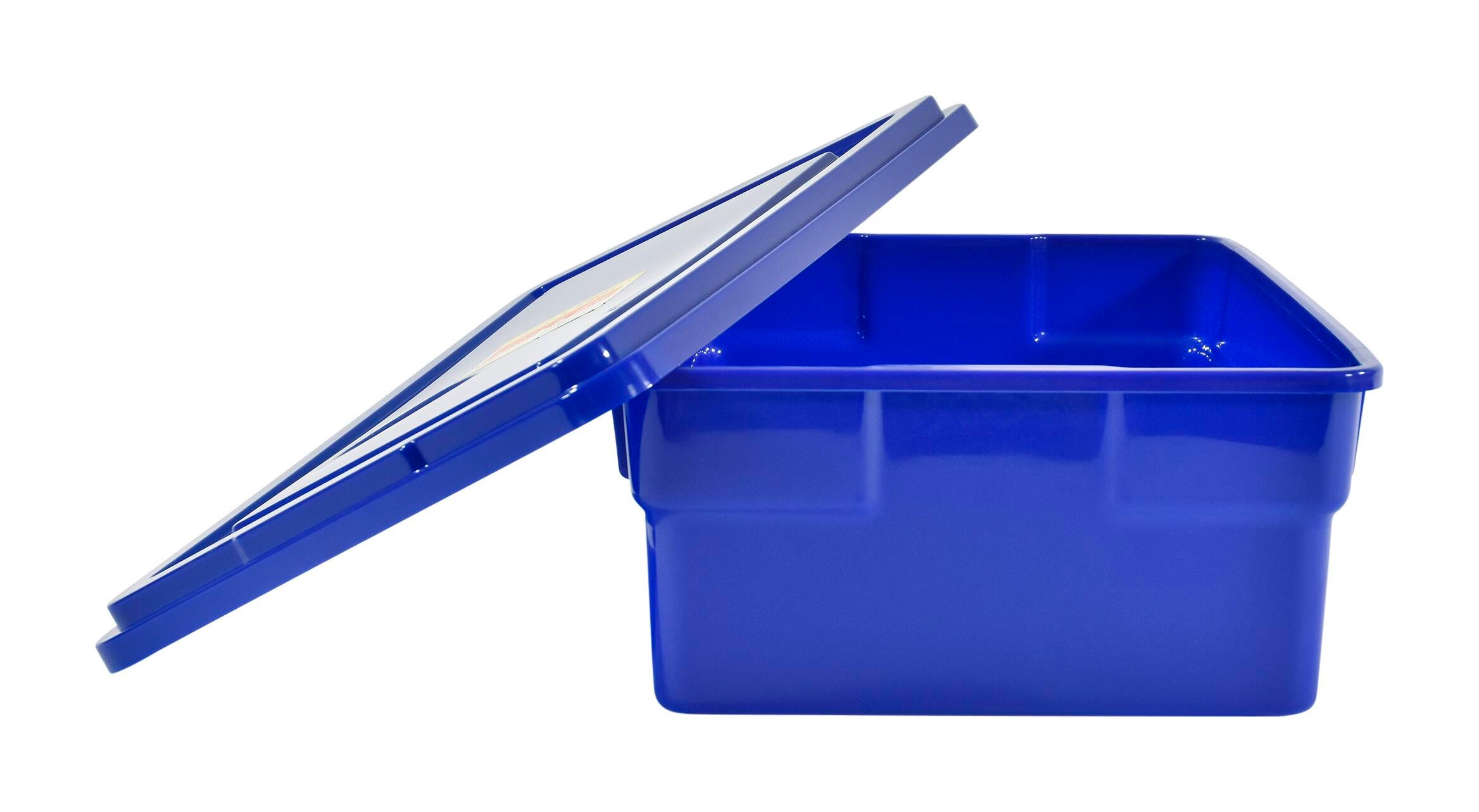 School Smart Medium Storage Bin with Lid, 11 x 16 x 6 Inches, Blue 276841